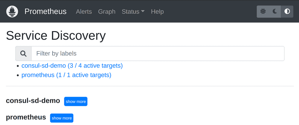 Service discovery status page