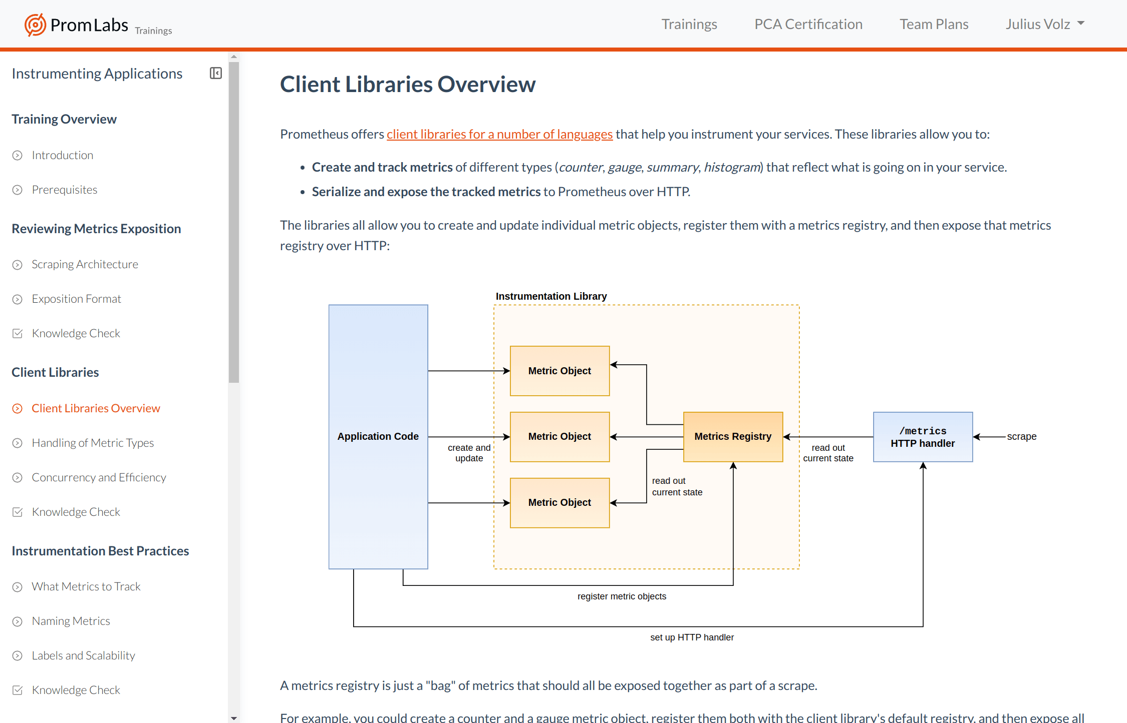 Training screenshot explaining client libraries