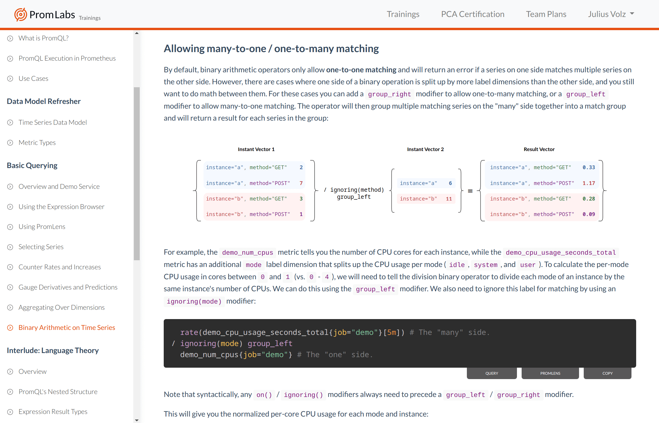 Training screenshot showing vector matching explanations